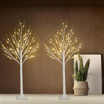4FT LED Birch Trees 2-Pack, Warm White Twinkling Christmas Home Decorations
