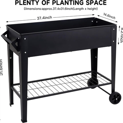 Mobile Elevated Garden Bed with Shelf, Wheels & 400LB Load Capacity