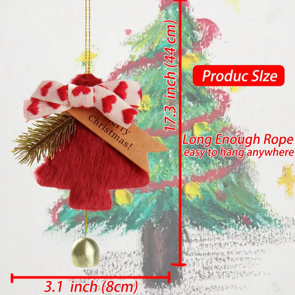 Christmas Plush Tree Ornaments – Cute Fuzzy Hanging Pendant with Gold Bell