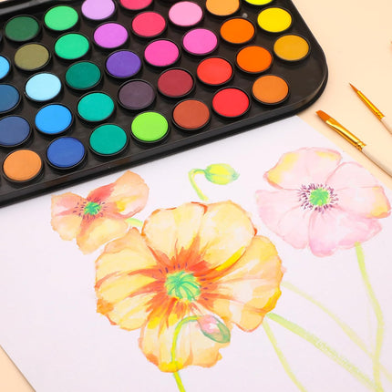 48-Color Watercolor Cake Set with 3 Brushes – Washable & Travel-Friendly