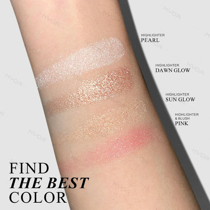 Sun Glow Face Highlighter Palette, Baked Powder, Pearl Shimmer, Champagne Glow Makeup