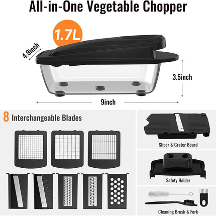Vegetable Chopper 8 Blade Mandoline Slicer Food Cutter with Container Black