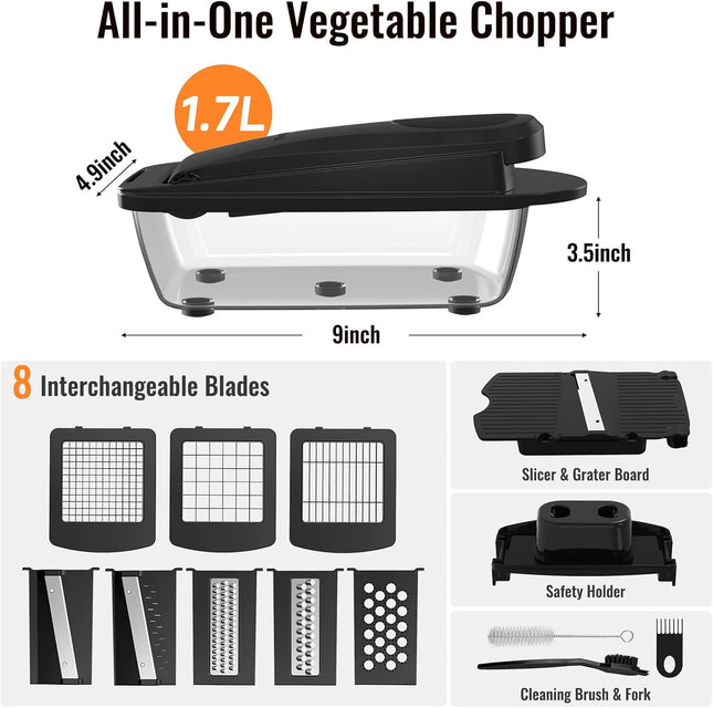Vegetable Chopper 8 Blade Mandoline Slicer Food Cutter with Container Black