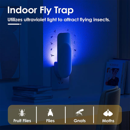 2-in-1 Indoor Flying Insect Trap – Plug-in with 6 Glue Cards, White