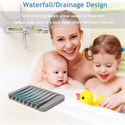 3-Piece Silicone Soap Dish Set Self-Draining Soap Savers in White Grey Teal