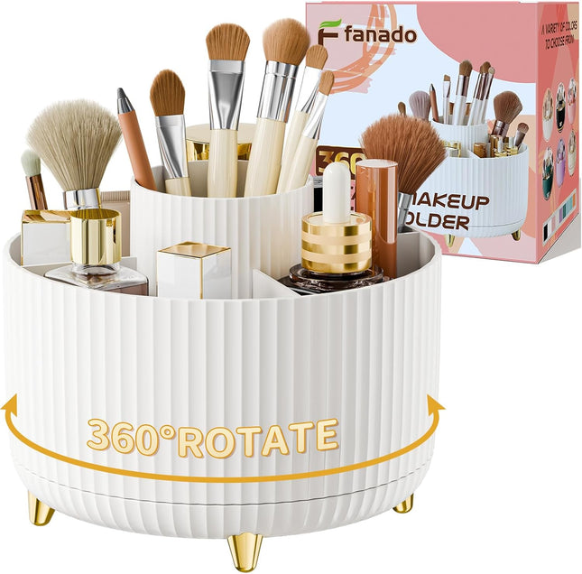 360° Rotating Makeup Brush Holder – Vanity & Countertop Organizer, White