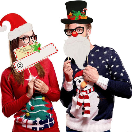 28PCS Christmas Photo Booth Props – Holiday Party Selfie Accessories