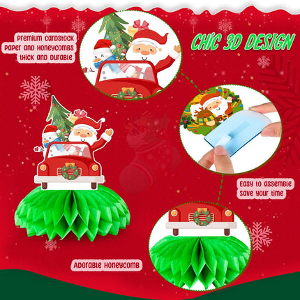 9-Piece Christmas Honeycomb Centerpieces, Santa Claus & Snowman Red/Green Holiday Decor