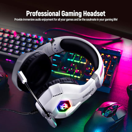 Gaming Headset 7.1 Surround Sound Noise Canceling Mic for PC PS5 Xbox White