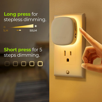 4 Pack Plug-In LED Night Lights with Motion and Dusk-to-Dawn Sensors, Dimmable 2200K