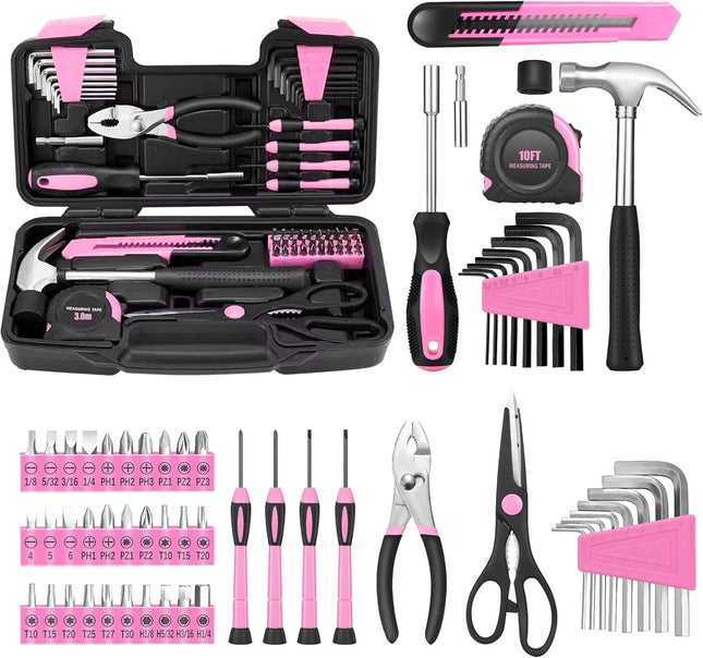 58 Piece Pink Home Tool Kit with Toolbox Storage Case Household Hand Tools