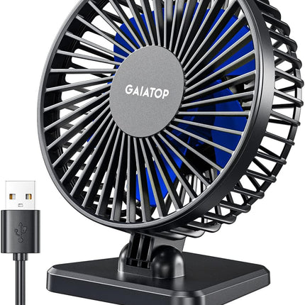 USB Desk Fan – Small but Powerful, Quiet, 3 Speeds, Personal Cooling, Blue
