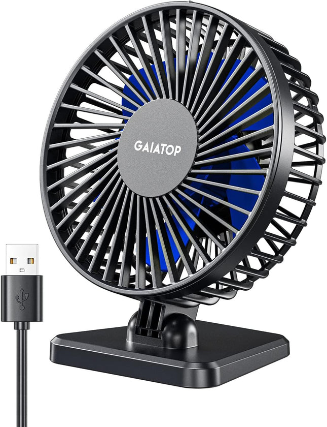 USB Desk Fan – Small but Powerful, Quiet, 3 Speeds, Personal Cooling, Blue