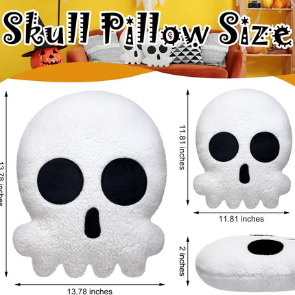 2-Piece Halloween Skull Skeleton Pillows, Crystal Velvet Gothic Decor, 14 & 12in