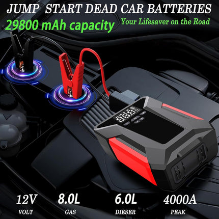 Car Jump Starter with Air Compressor – 4000A, 150PSI Tire Inflator, Portable