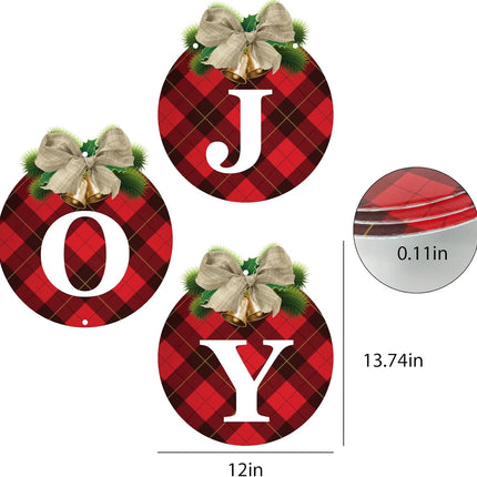 3 PCS Buffalo Plaid Christmas Wreaths with Joy Signs for Indoor & Outdoor Use