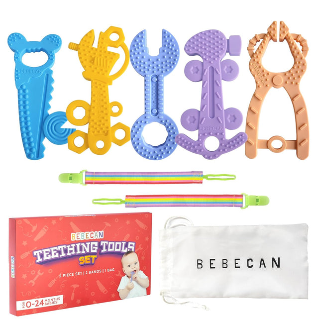 Baby Teether Toy – 5 Food-Grade Silicone Teething Toys with Safety Straps