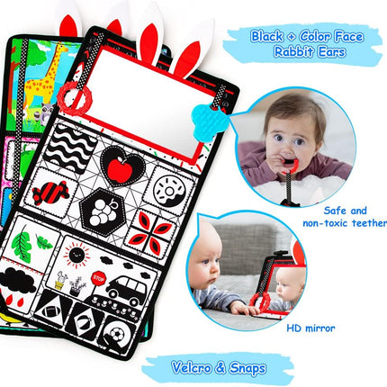 Tummy Time Baby Mirror Toy – Black & White Sensory Piano with Squeaker