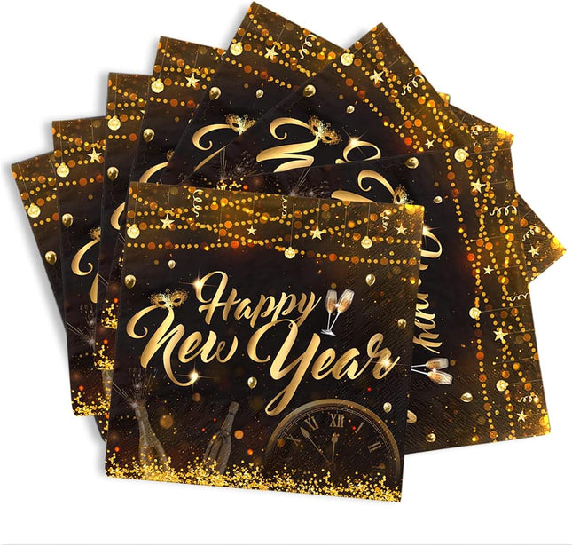 40-Piece 2025 NYE Napkins – Black & Gold Paper Napkins for Party Supplies
