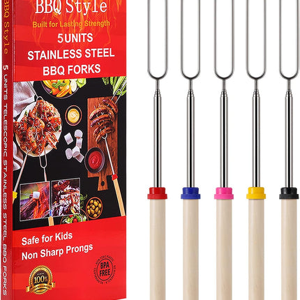 5-Pack Telescoping Roasting Sticks – 32" for Campfire, S’mores & Hotdogs