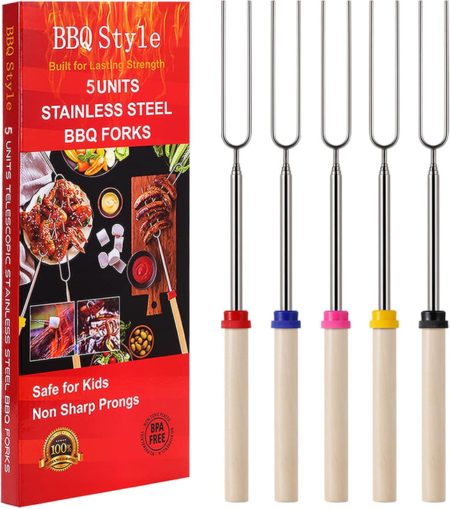 5-Pack Telescoping Roasting Sticks – 32" for Campfire, S’mores & Hotdogs