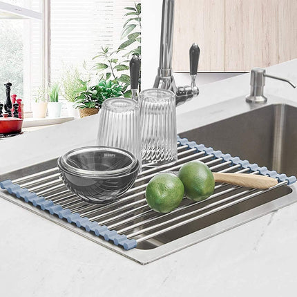 Roll Up Dish Drying Rack Over Sink, Stainless Steel Foldable Sink Mat