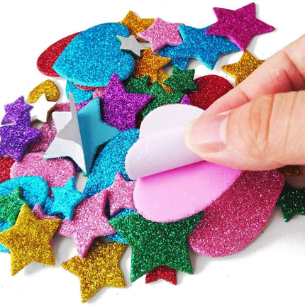 260Pcs Glitter Foam Stickers, Self-Adhesive Stars & Hearts, Kids Craft Supplies