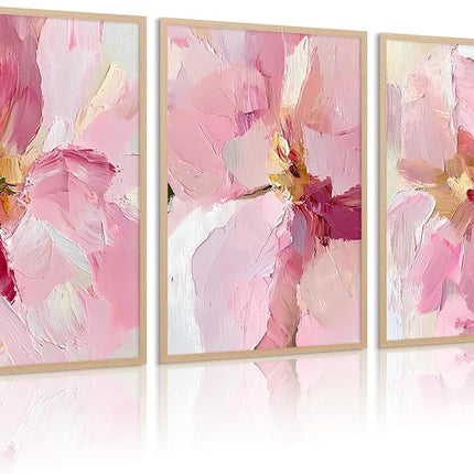 Set of 3 Pink Floral Canvas Wall Art Prints Blush Peony Botanical Decor 12x16 Inch