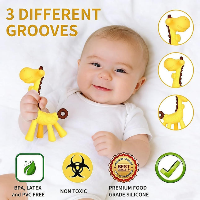 Baby Teething Toys 3-6 Months – BPA-Free Chew Teether, Giraffe & Banana Toothbrush