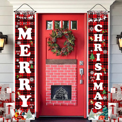 Merry Christmas Red Black Buffalo Plaid Sign Set, Indoor Outdoor Front Door Decor