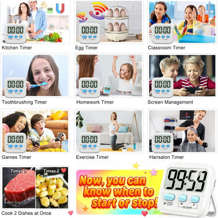 2 Digital Timers for Kids – Classroom, Kitchen, Exercise, Battery Included