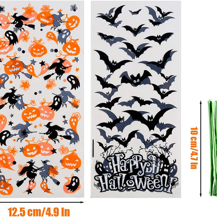 180PCS Halloween Cellophane Candy Bags, Clear Treat Gift Bags for Party Favors