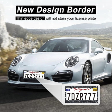 Bling License Plate Frame Women 2Pack Rhinestone Crystal Premium Stainless Steel