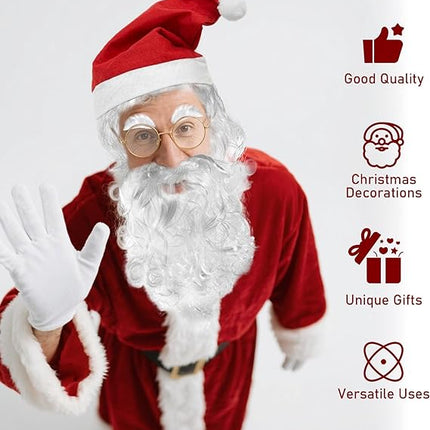 6Pcs Santa Costume Accessory Set – Includes Santa Hats, Wigs, Beards, Eyebrows, Glasses & Gloves