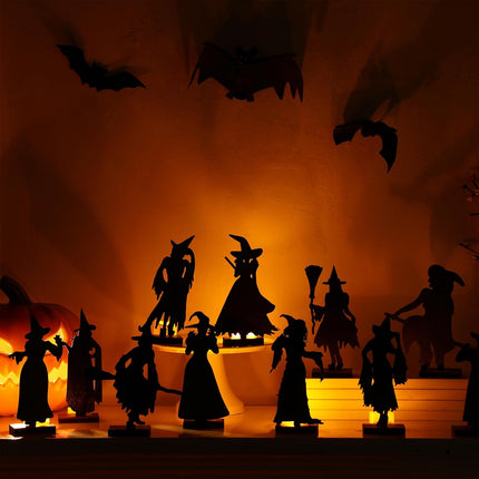 15-Piece Halloween Witch Table Decor Set, Wooden Signs for Home Shelf & Office