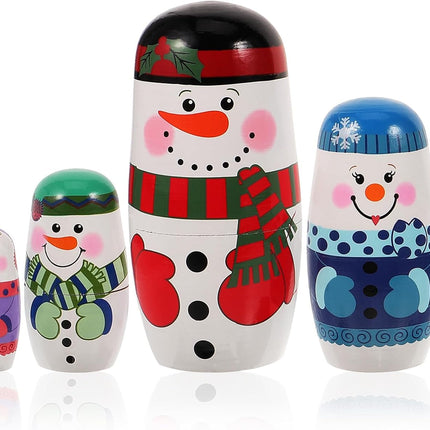 5PCS Christmas Snowman Matryoshka Dolls – Handmade Russian Nesting Dolls