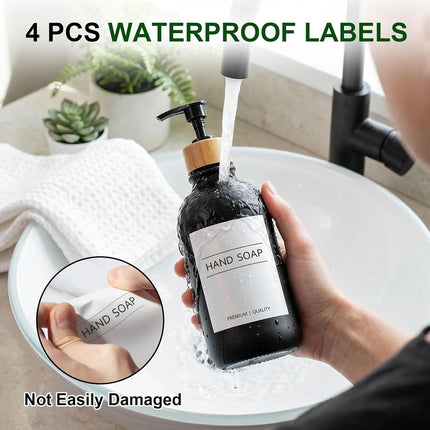 2-Pack Black Soap Dispensers 17oz, Bamboo Pump, Refillable Hand & Dish Soap Bottles