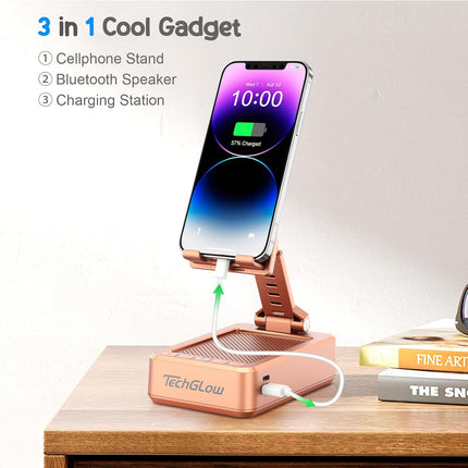 Foldable Phone Stand with Bluetooth Speaker & Charging – Rose Gold Gift