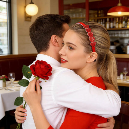 Valentine’s Day Heart Headband for Women: Red Glitter Sparkling Hairband