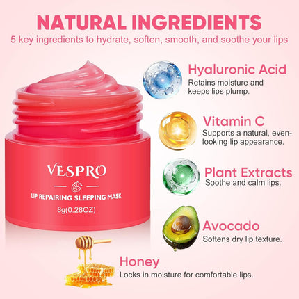 6 Pack Lip Sleeping Mask Overnight Hydrating Treatment for Dry Lips Women