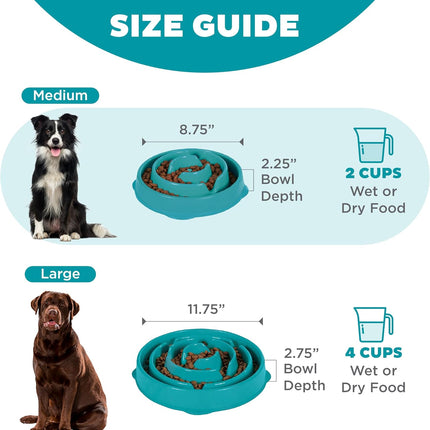 Fun Feeder Slo Bowl for Small to Medium Dogs & Cats, 2-Cup Capacity (Turquoise)