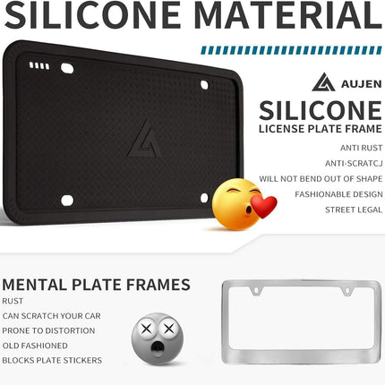 2-Pack Silicone License Plate Frames – Black, Rust-Proof, Weather & Rattle-Proof