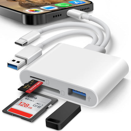 3-in-1 SD Card Reader – Lightning, USB-C & USB-A Adapter for iPhone & iPad