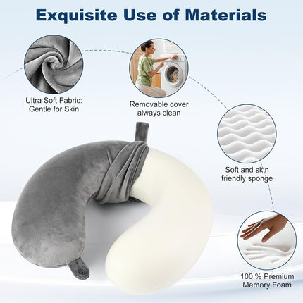 100% Memory Foam Travel Pillow – Comfortable U-Shape for Airplane & Car