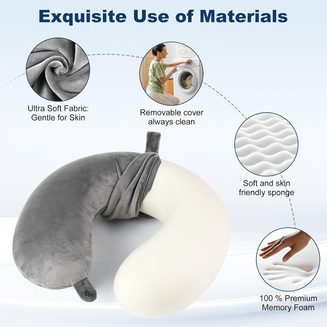 100% Memory Foam Travel Pillow – Comfortable U-Shape for Airplane & Car