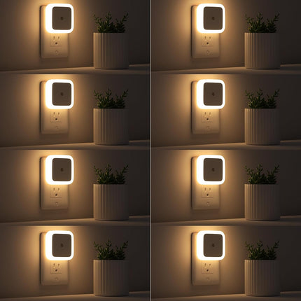 8-Pack Plug-in Night Lights – Warm White LED, Auto On/Off, Dusk to Dawn