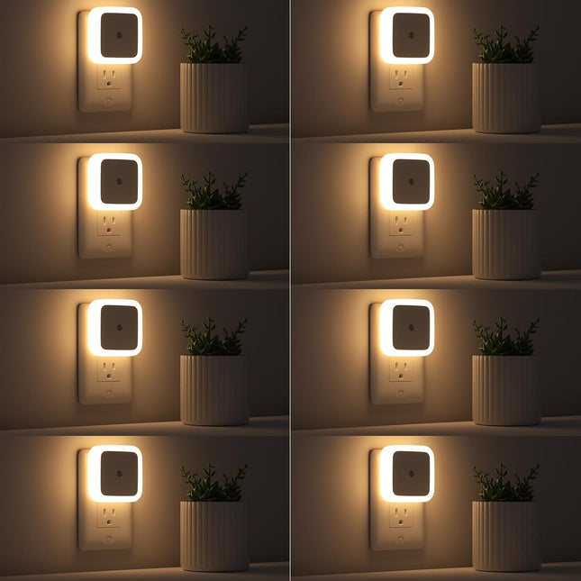 8-Pack Plug-in Night Lights – Warm White LED, Auto On/Off, Dusk to Dawn