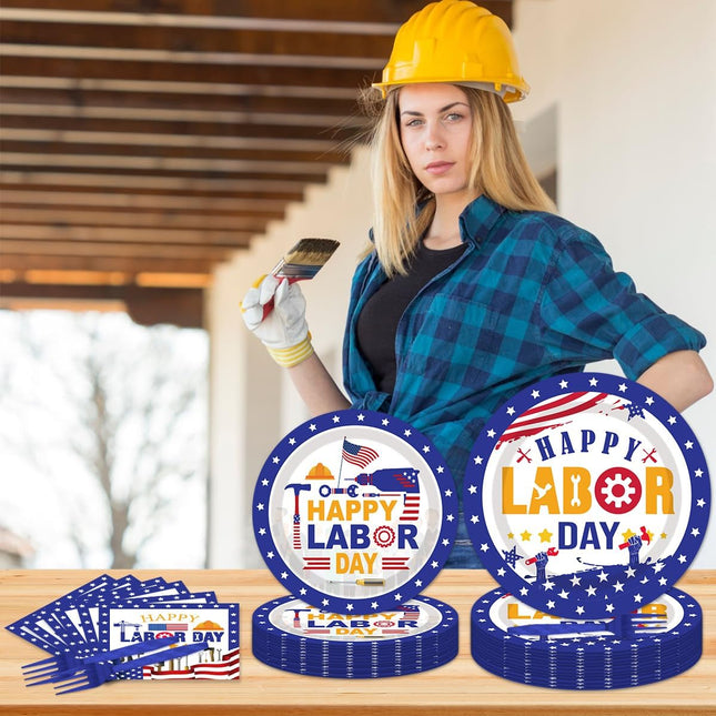 96 Pcs Labor Day Plates Napkins Party Supplies Disposable Tableware Set