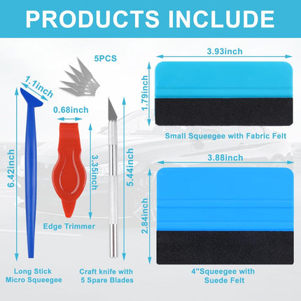 10PCS Window Tint Tools Kit – Vinyl Wrap, Felt Squeegee, Micro Squeegee, Craft Knife