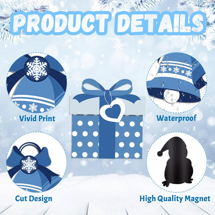 25PCS Christmas Magnets – Blue Gnome, Snowman & Snowflake Fridge Decorations